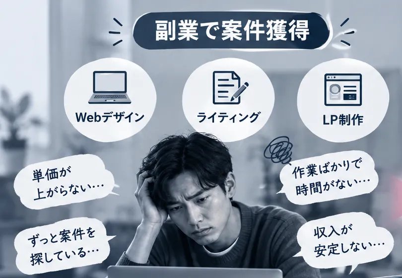 副業で案件獲得。単価が上がらない、作業ばかりで時間がない、ずっと案件を探している、収入が安定しない